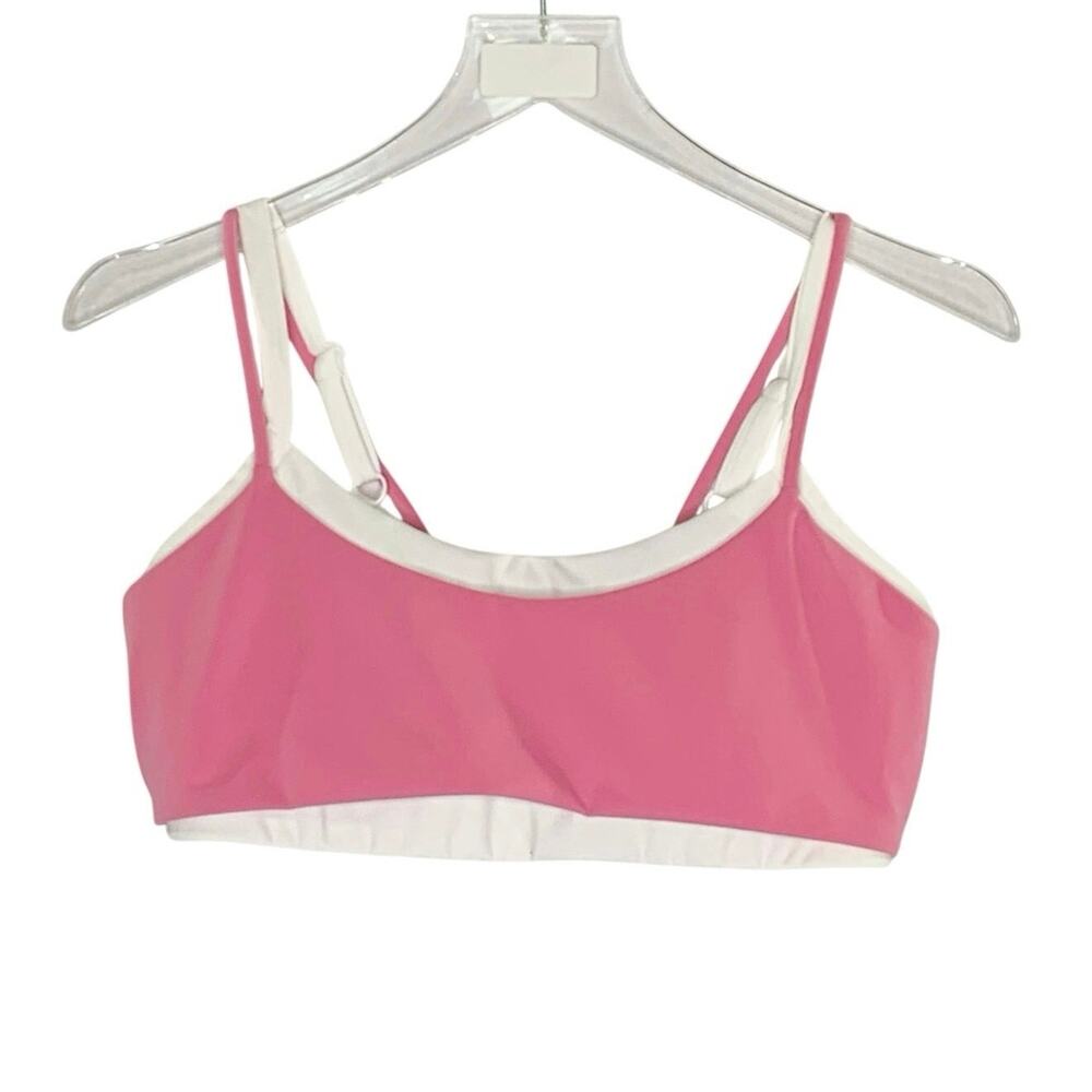 Form Layered Sport Bra L Peony Pink White Double Layered Med Support Active